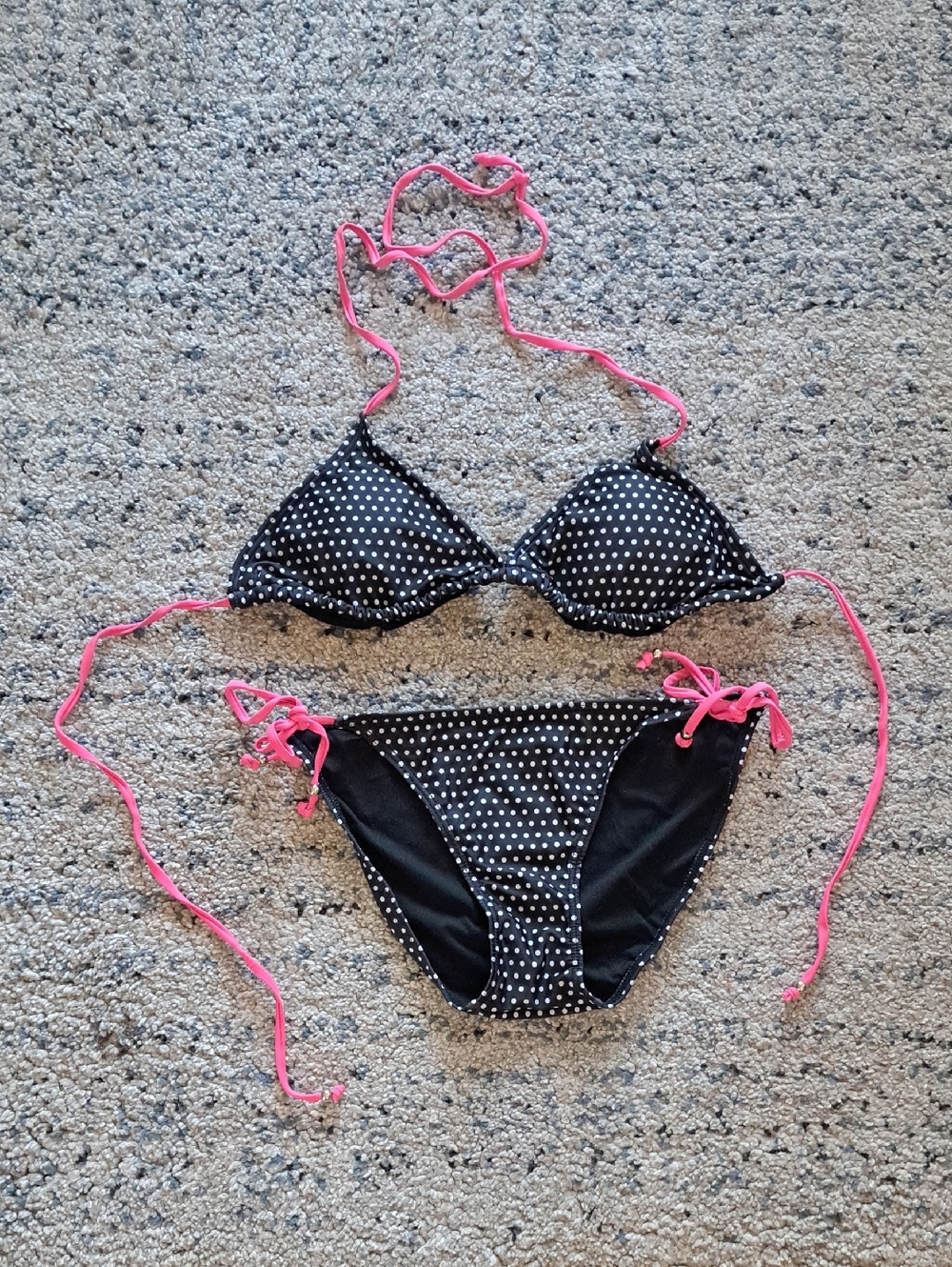 Ingear Black Polka Dot Bikini Bottom with Pink Logo Accents